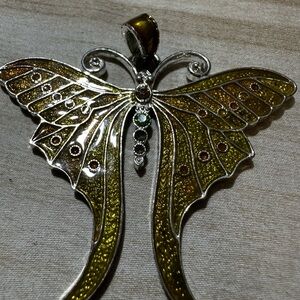 Artistic Silver and Gold Butterfly Necklace with Filigree Design